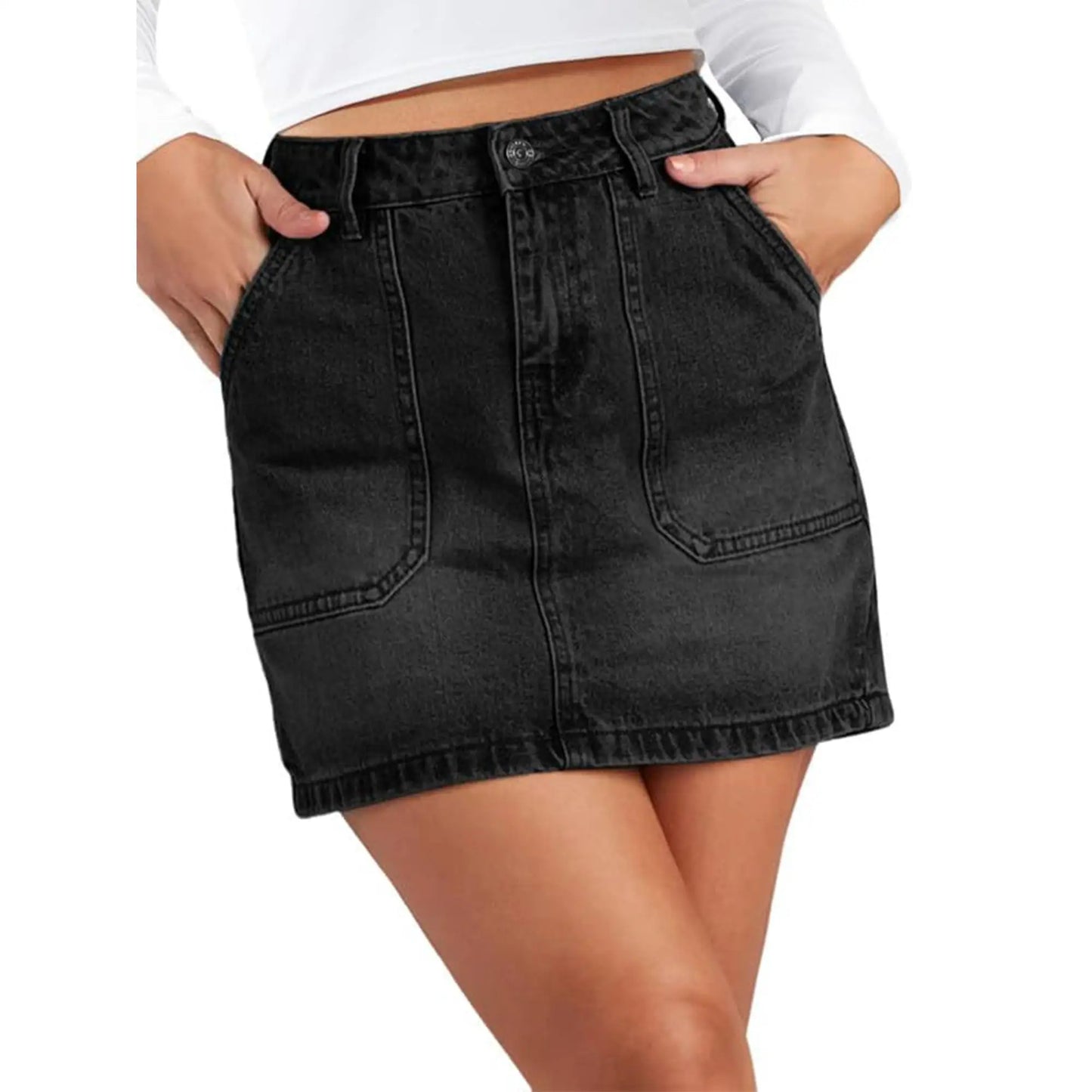 Denim Cargo Skirt For Women With Pockets High Waist Slim Fit