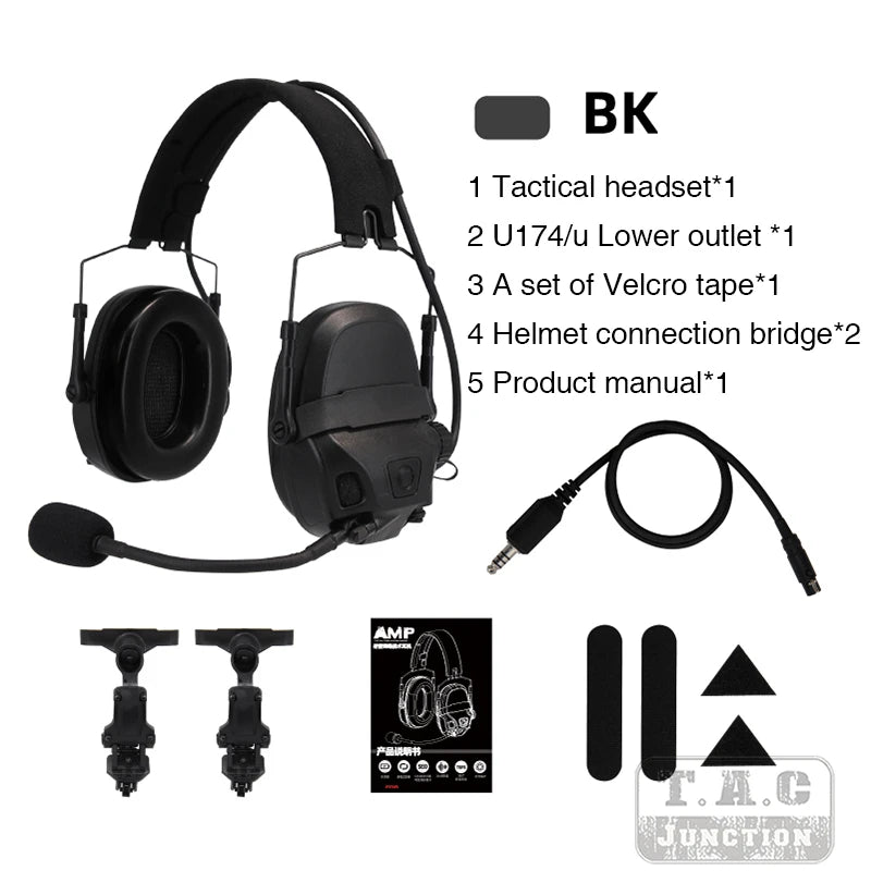 Tactical AMP Headset With Noise Reduction PTT Shooting Earmuff HS
