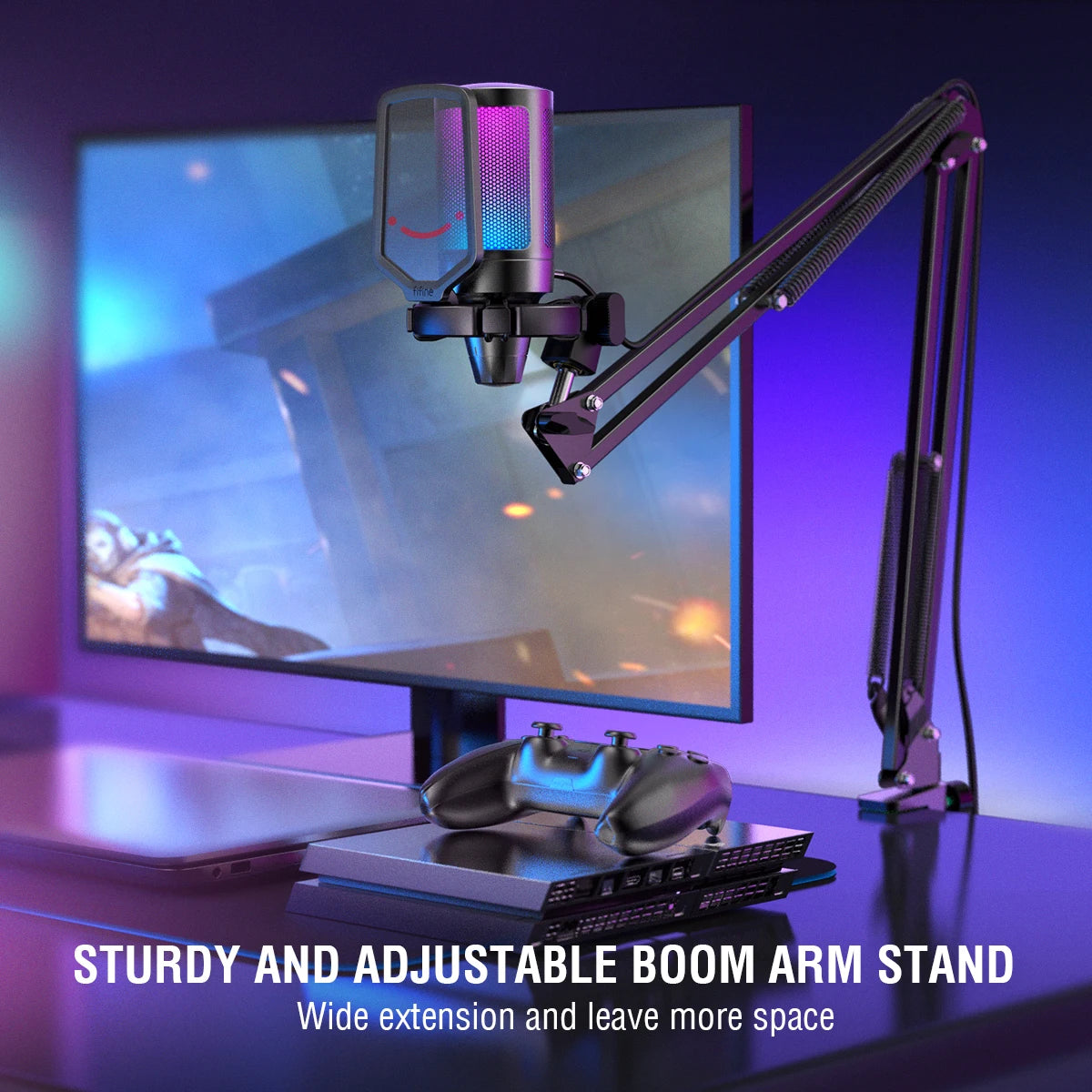 Fifine A6T USB Gaming Microphone Kit For PC PS4 PS5 RGB Arm Stand