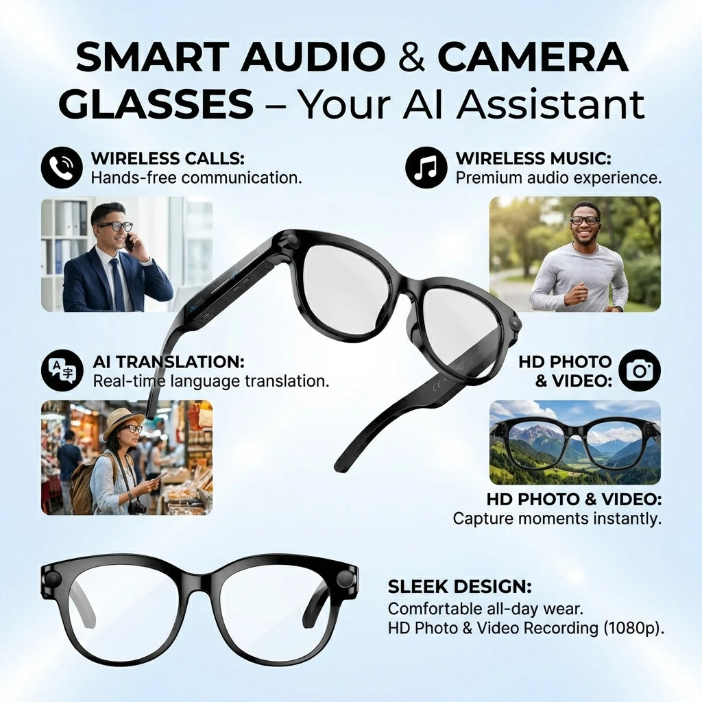 SENBONO Smart Glasses With 100 Language Translation Bluetooth Camera