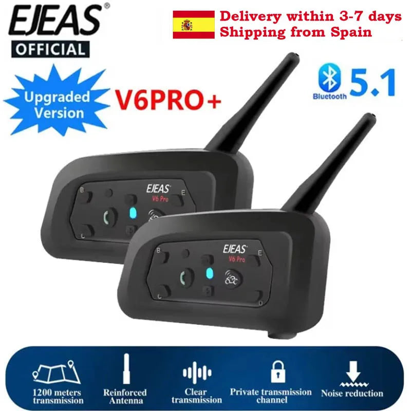 EJEAS V6PRO Motorcycle Intercom Headset Bluetooth 5.1 For Six Riders