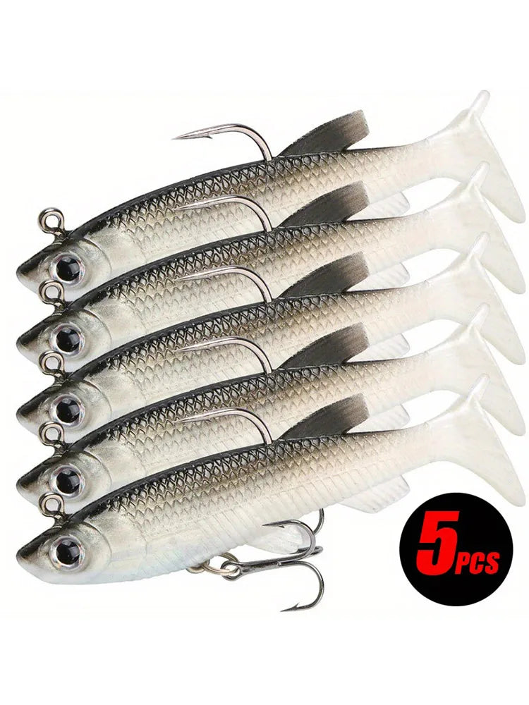 Realistic Soft Bait Lure Kit 5 Pieces For Fishing Hooks
