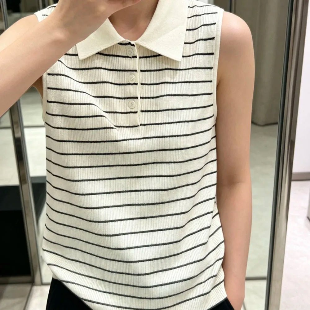 Women Sleeveless Striped Cotton Blouse For Casual Wear