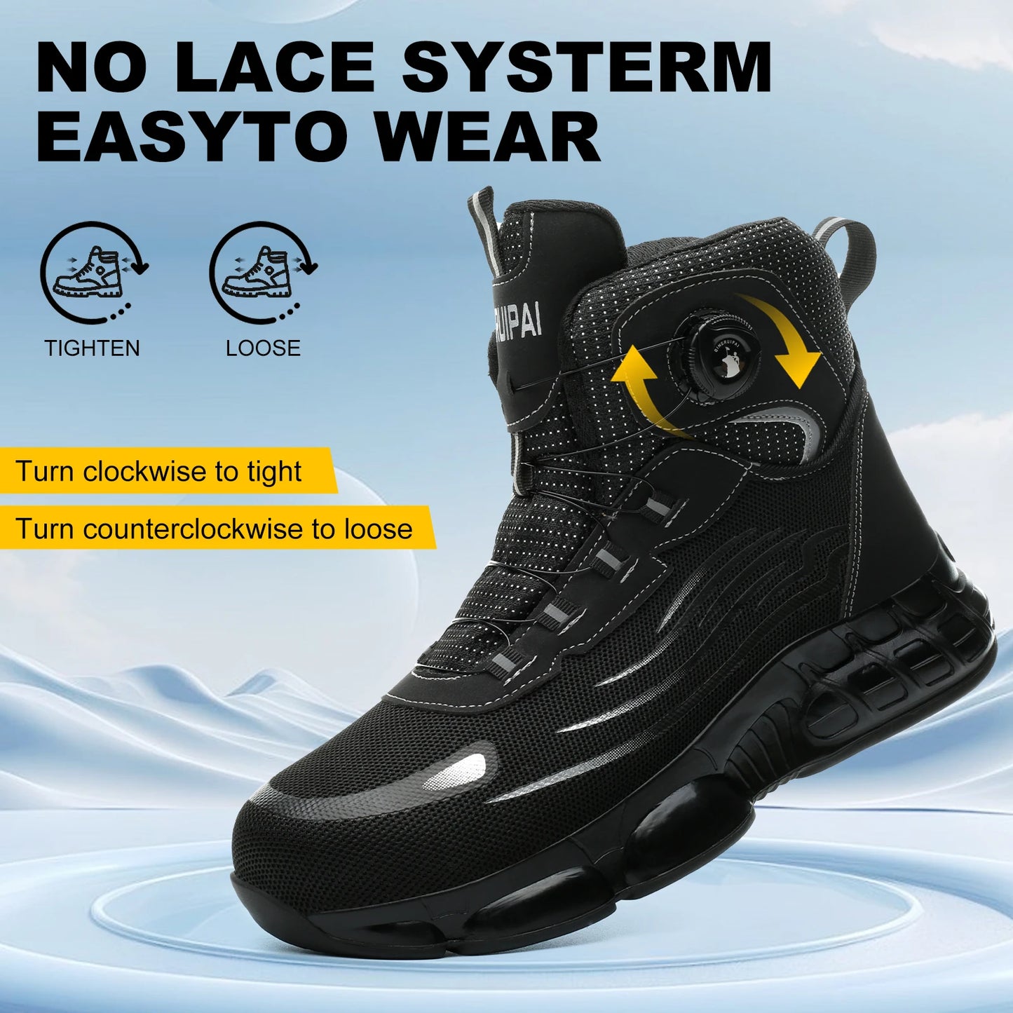 Mens High Top Lace Free Work Shoes Anti Smash Puncture Resistant