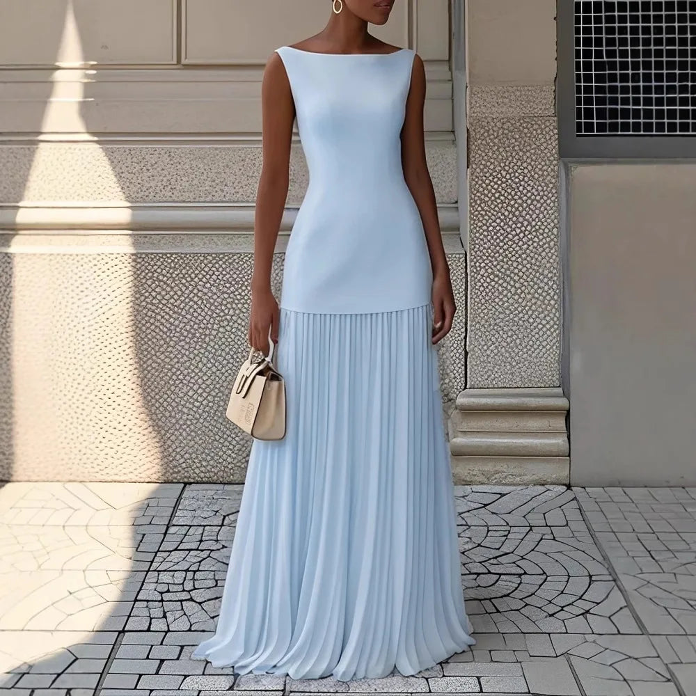 Elegant Dress Two-Piece Set With Pleated Vest Overskirt For Women