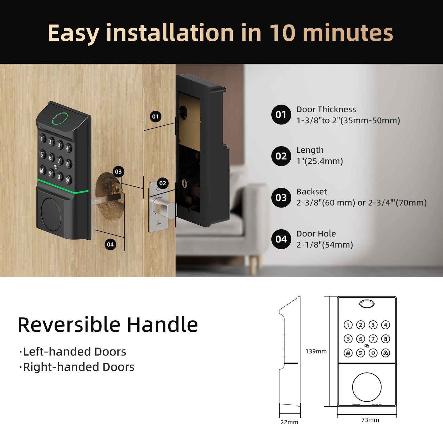 Viladepot Smart Lock with Fingerprint, Keypad, Bluetooth App Control