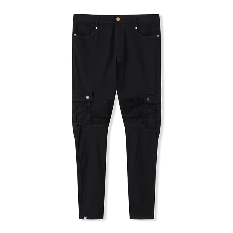 NONECN Mens Cargo Jeans Straight Fit With Multiple Pockets