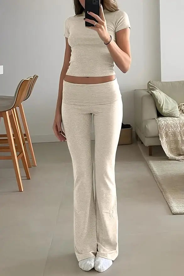 Women's Two-Piece Yoga Set Short Sleeve Top And Pants