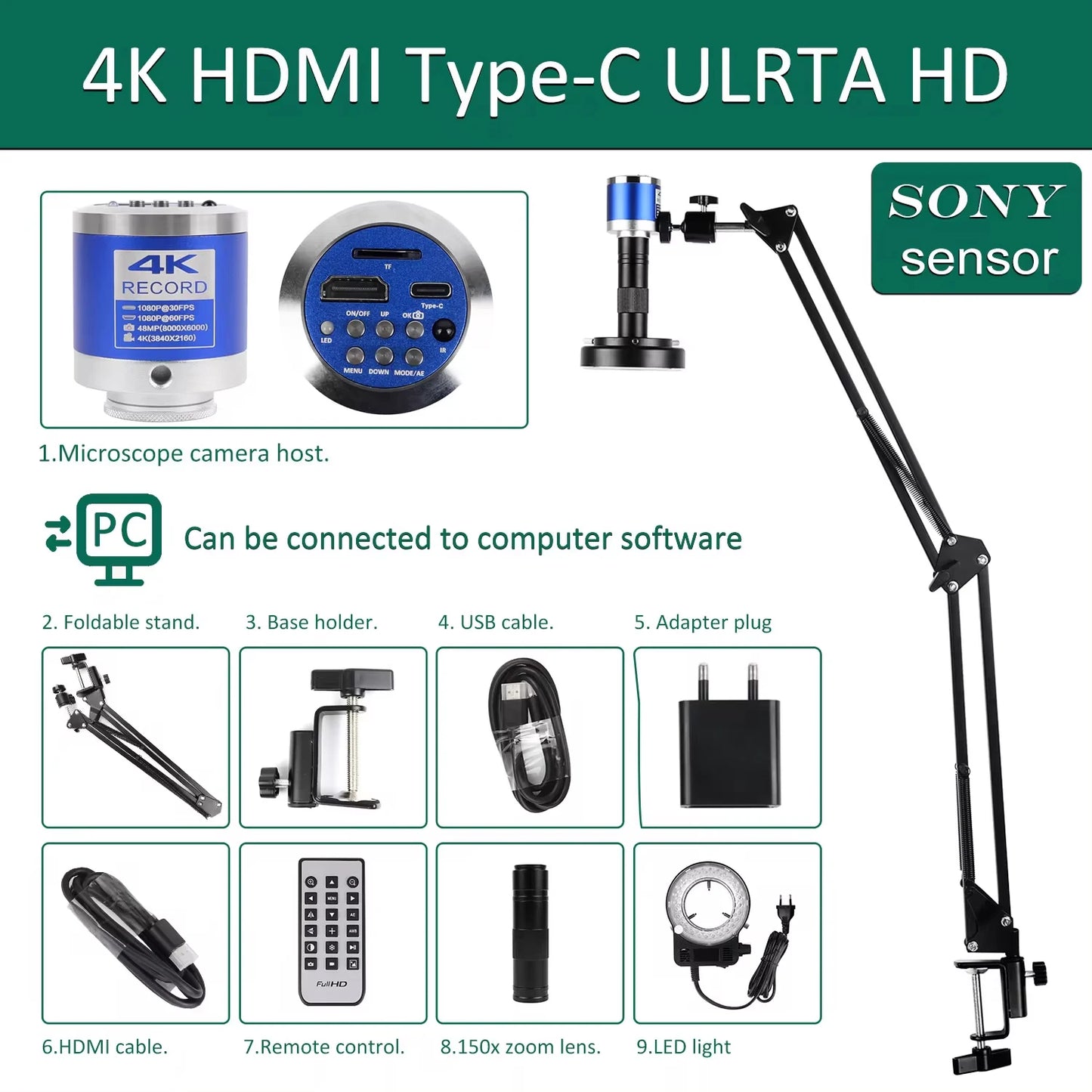 YIZHAN Soldering Microscope With 4K HDMI USB Camera 150x Magnification