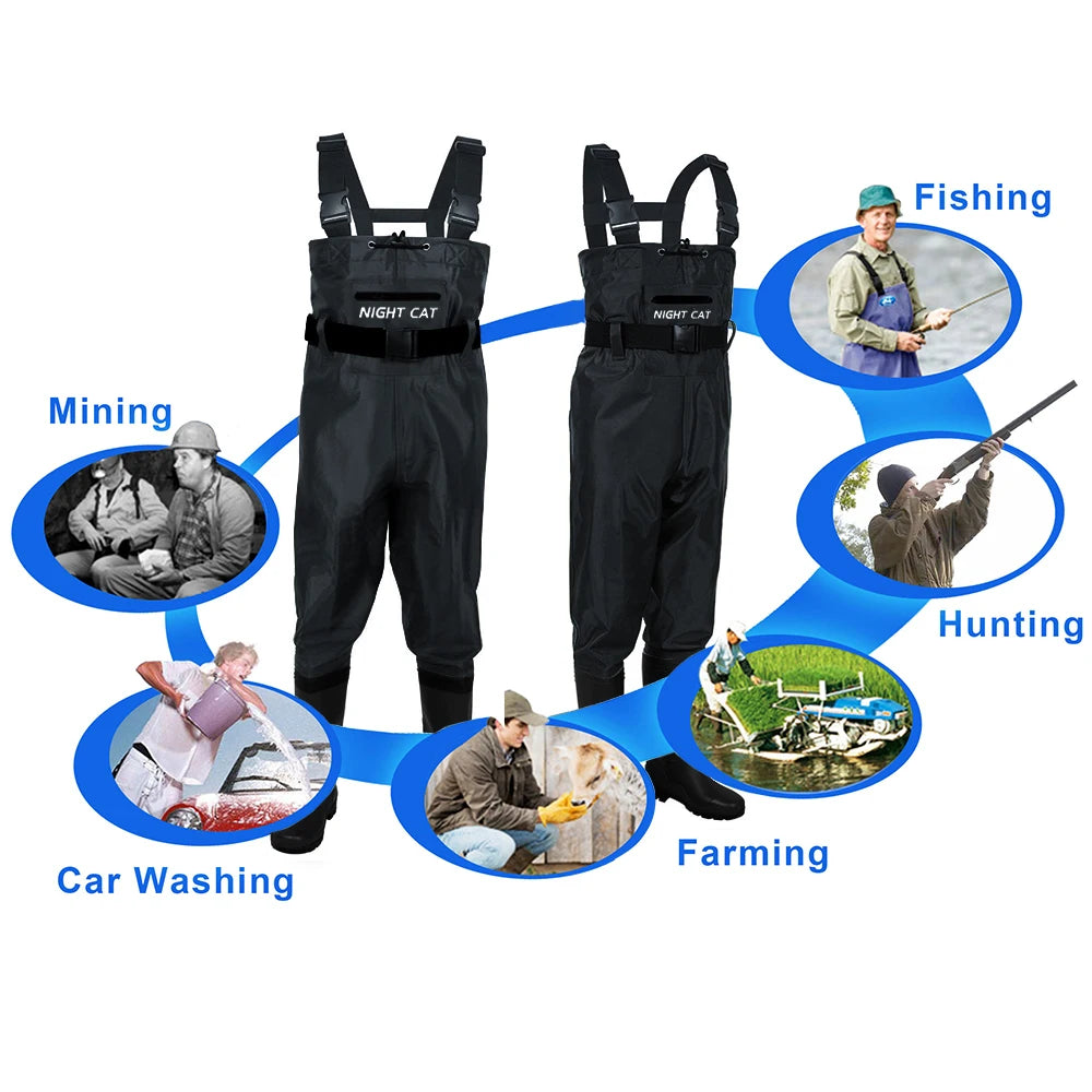 Nylon PVC Waterproof Chest Waders With Boots For Fishing