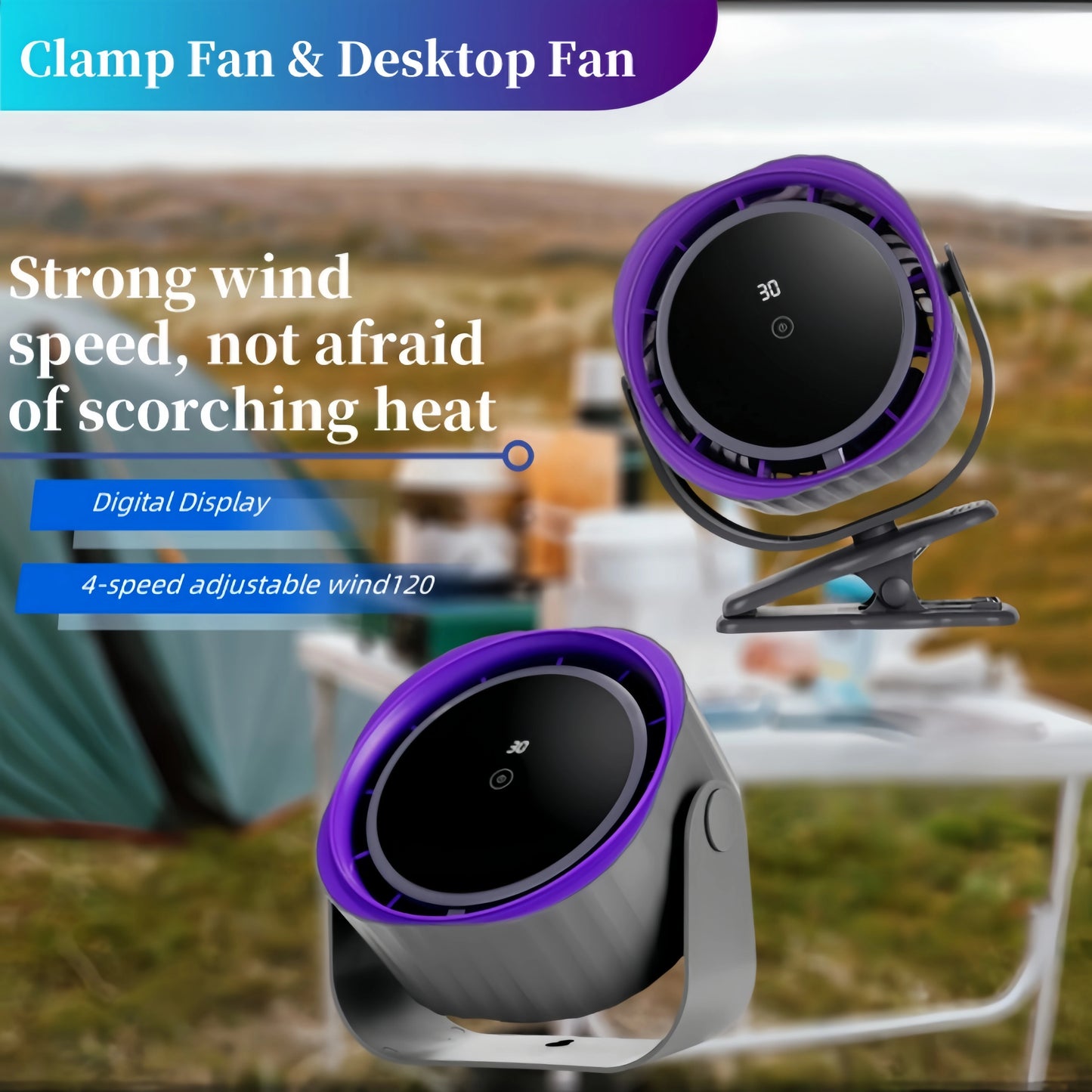 Haoyunma Portable Clip Desk Fan Touch Screen 360 Adjustable 3600mAh