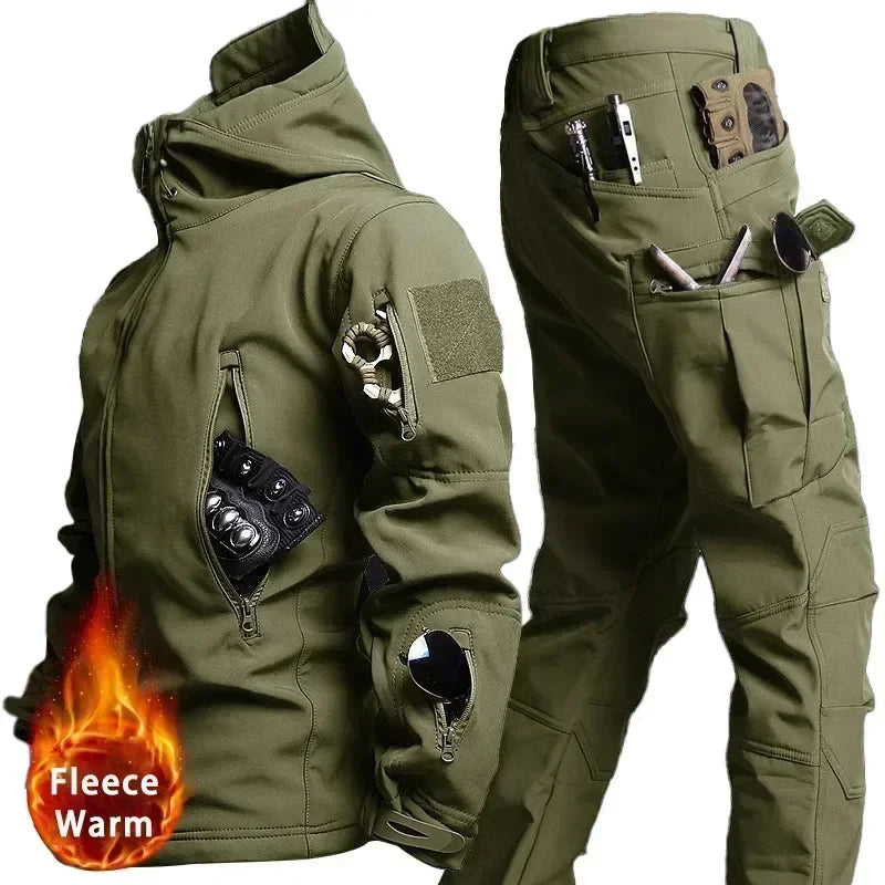 AUKUPKEE Tactical Waterproof Men Camo Soft Shell Fleece Winter Suit
