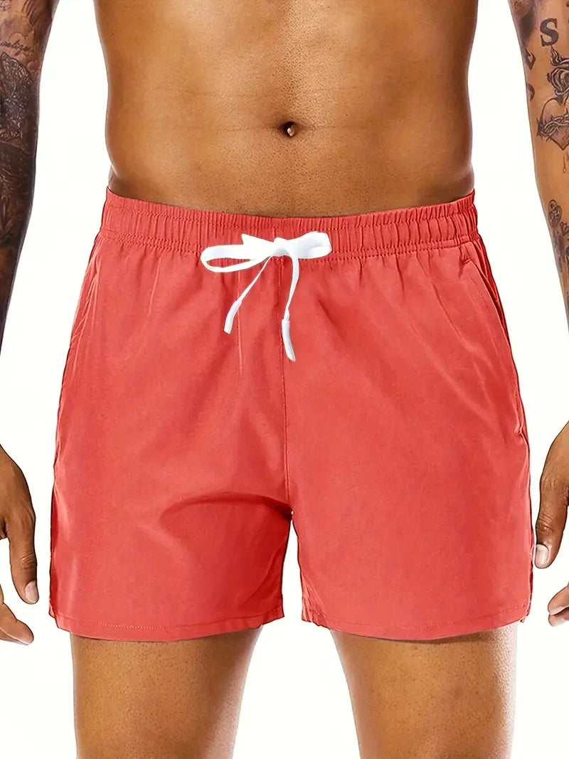 Men Summer Beach Shorts With Elastic Waist And Dual Pockets