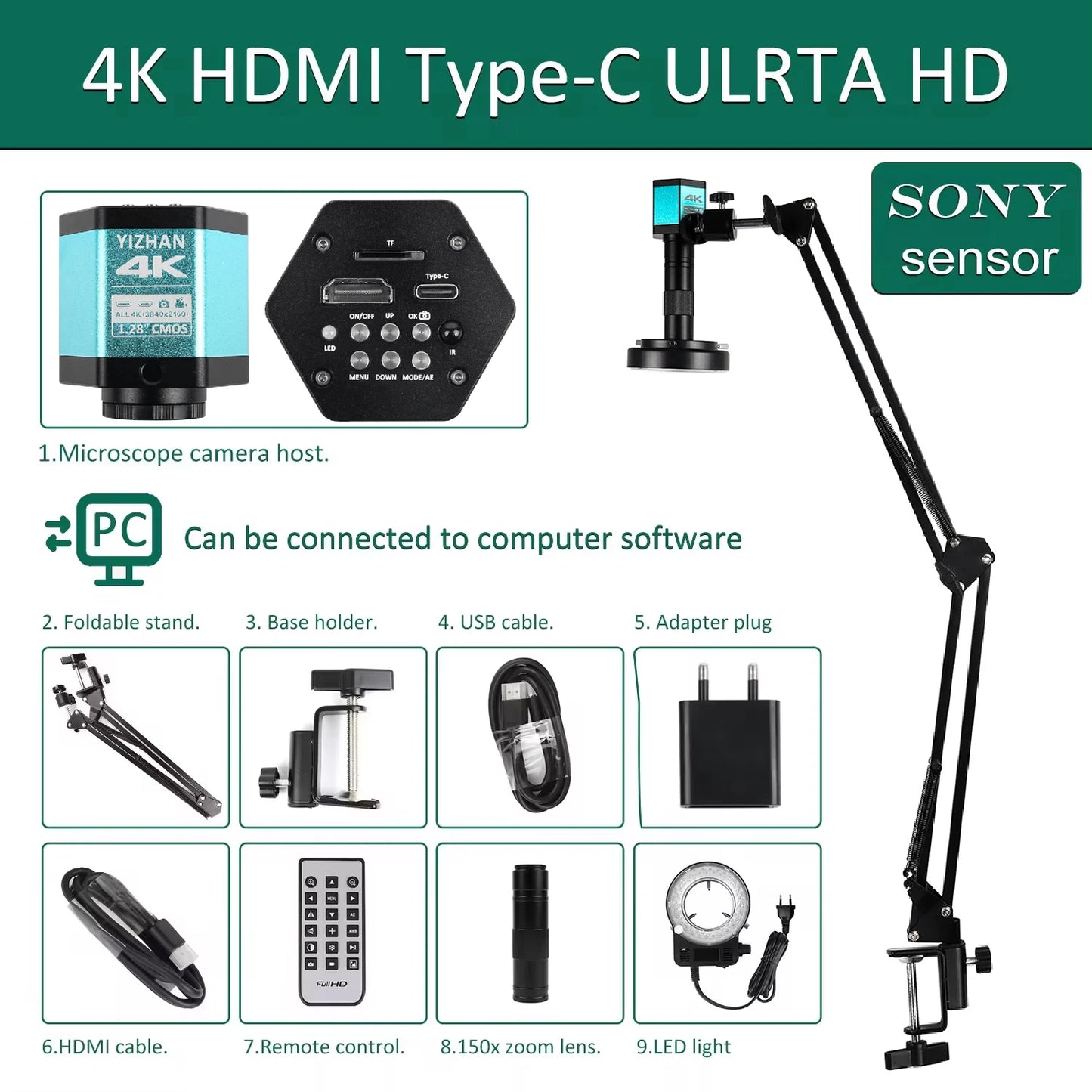 YIZHAN Soldering Microscope With 4K HDMI USB Camera 150x Magnification