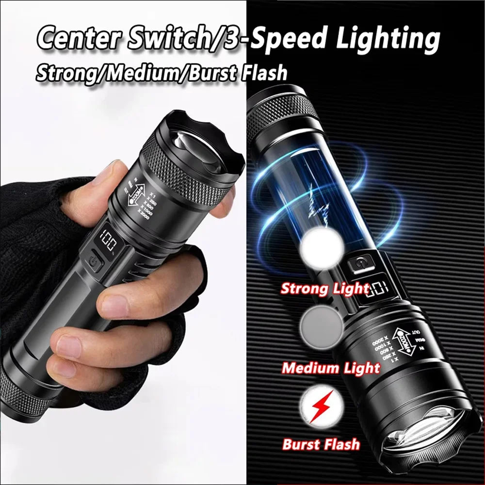 High Power LED Flashlight USB Rechargeable Torch with Zoomable Light