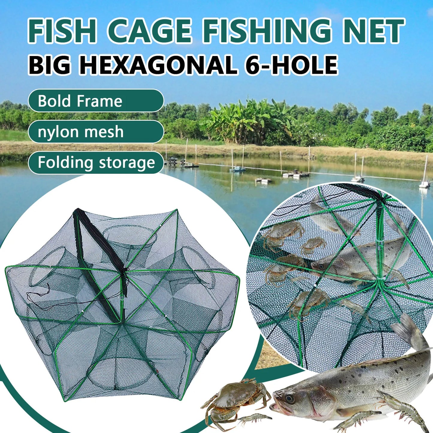 Foldable Lobster Cage Fishing Trap Nylon Net For Crabs And Shrimp