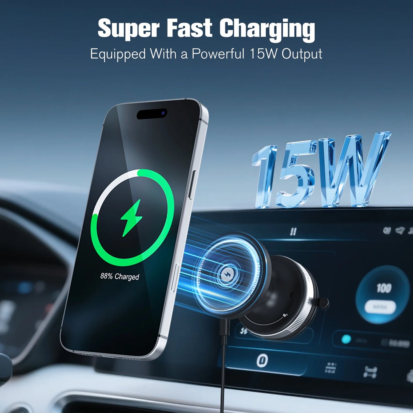 15W Strong Magnetic Car Wireless Charger With 360 Degree Phone Holder
