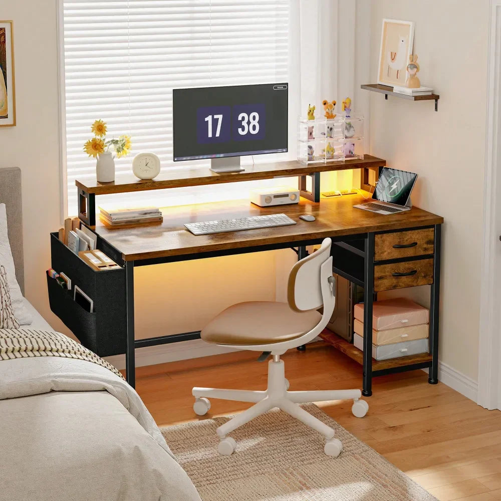 XMSJ L Shaped Standing Desk With Power Outlets Monitor Stand