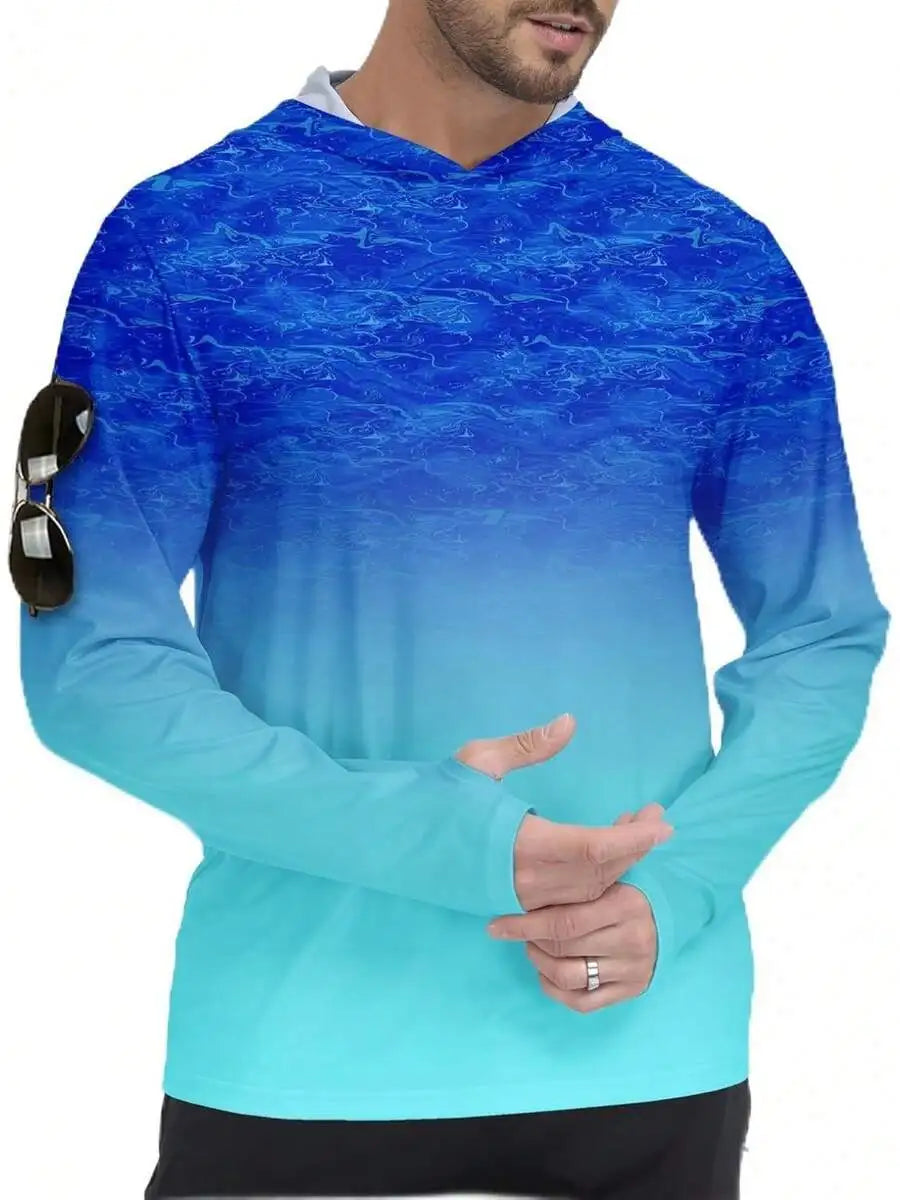 Men's Hooded Rash Guard UPF 50+ Long Sleeve Shirt Athletic