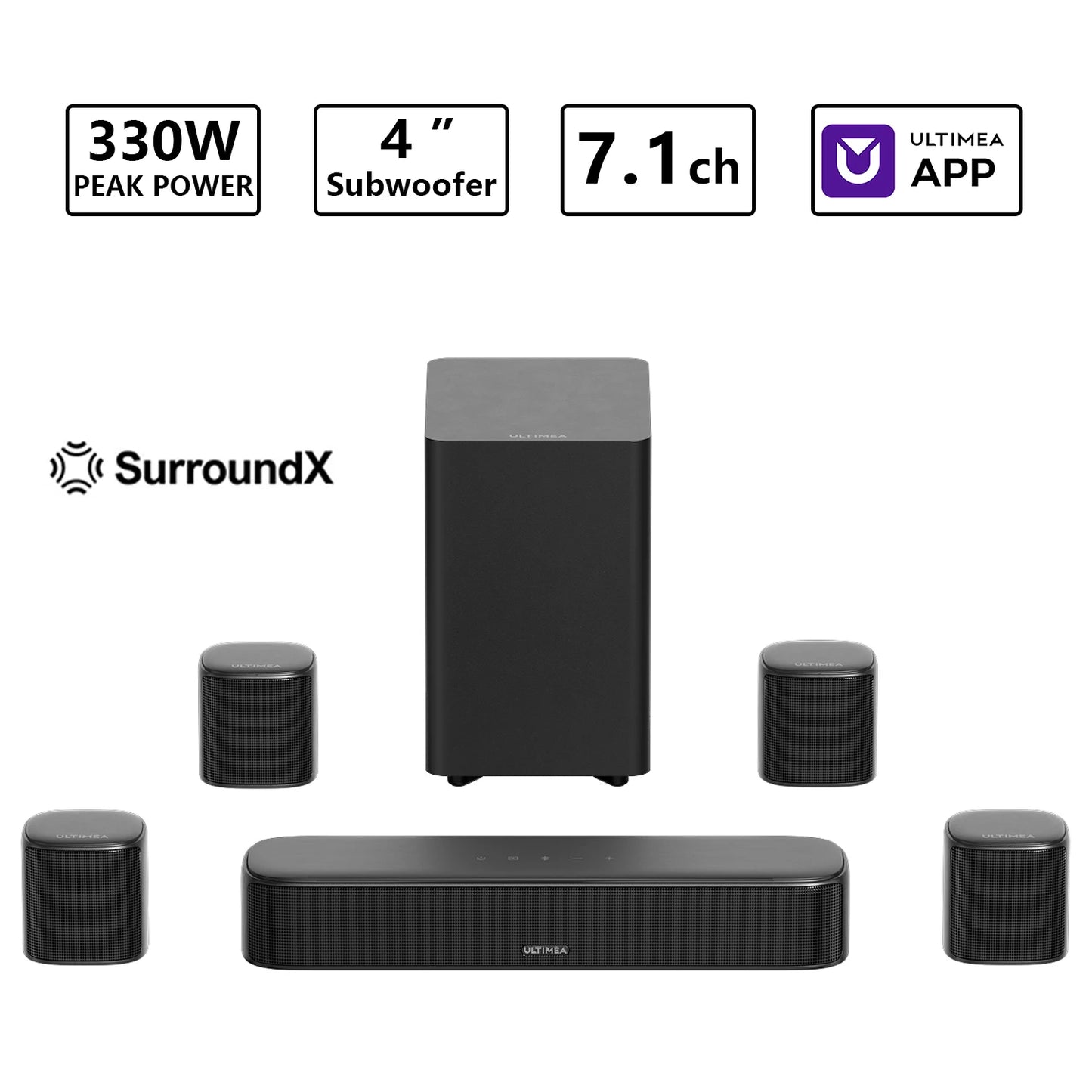 Ultimea 350W 7.1Ch Virtual Surround Soundbar With Subwoofer