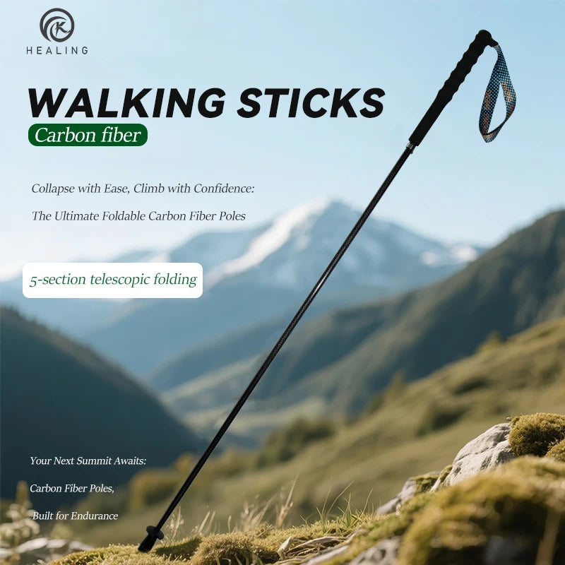 OKHEALINGCN Carbon Fiber Collapsible Trekking Poles for Hiking