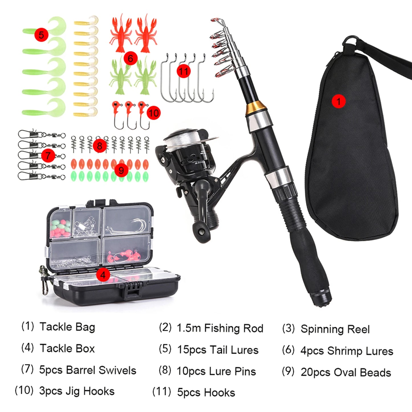 Telescopic Fishing Rod And Reel Combo Kit With Hooks Lures Swivels Storage Bag