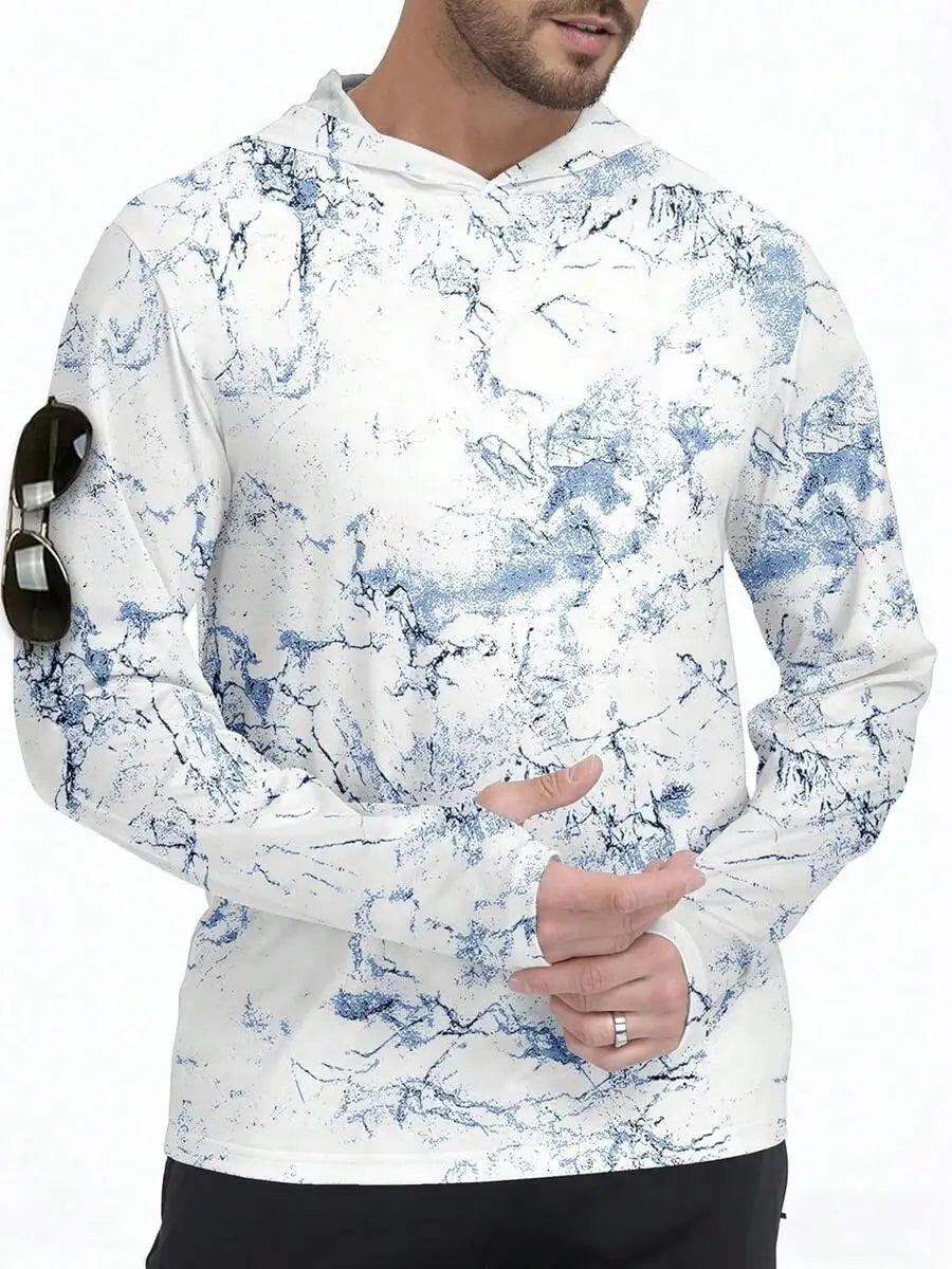 Men's Hooded Rash Guard UPF 50+ Long Sleeve Shirt Athletic