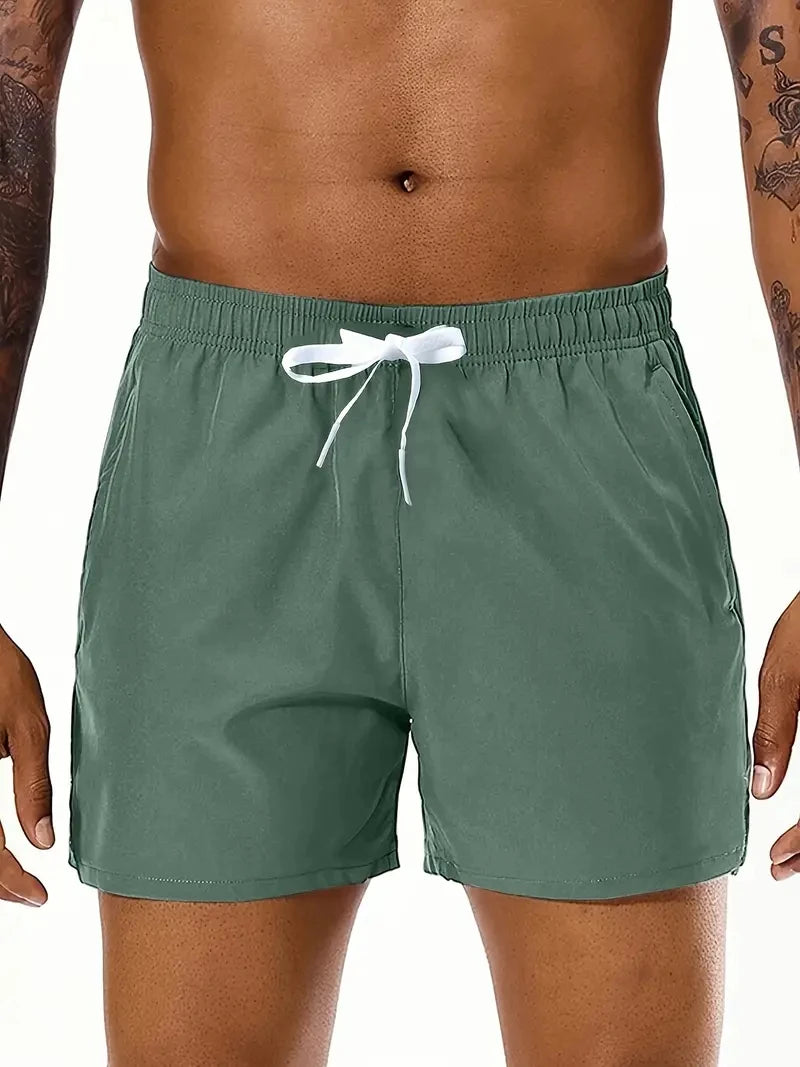 Men Summer Beach Shorts With Elastic Waist And Dual Pockets