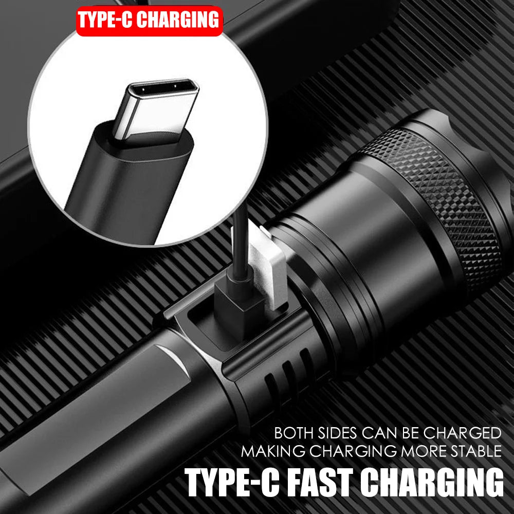 High Power LED Flashlight USB Rechargeable Torch with Zoomable Light
