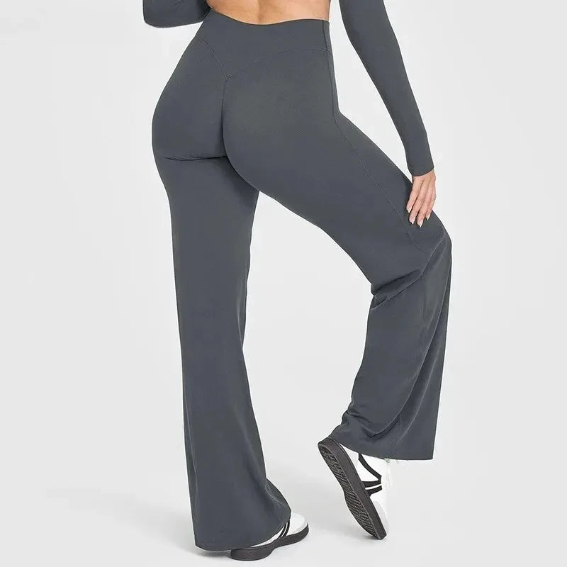 Women's Mid Waist Soft Butter Fabric Straight Leg Sport Trousers