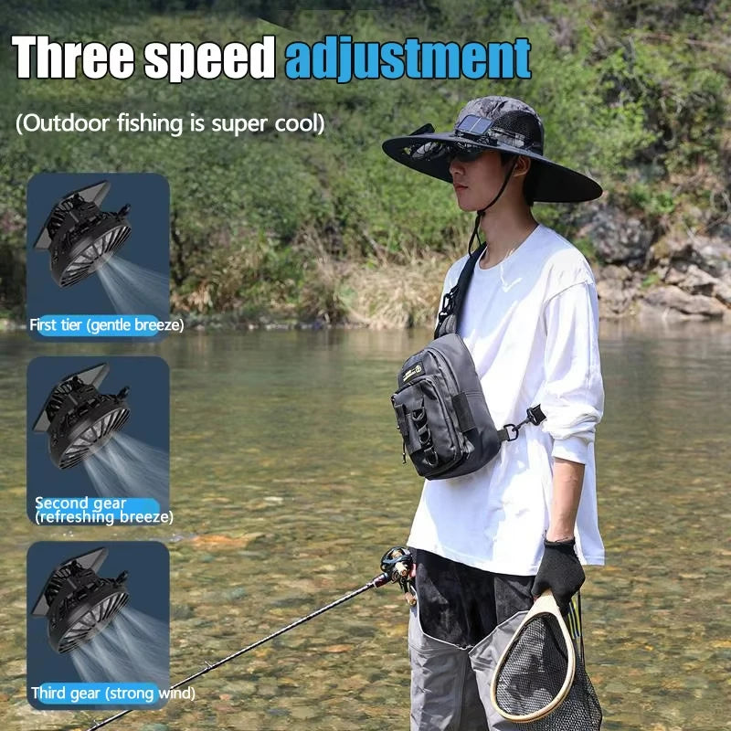 NONECN Wide Brim Solar Dual Fan Hat Outdoor Sun Protection