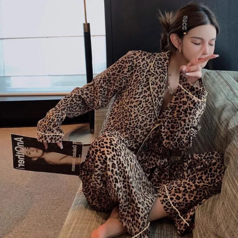 Korean Style Long Sleeve Pajamas Set Women Homewear Autumn