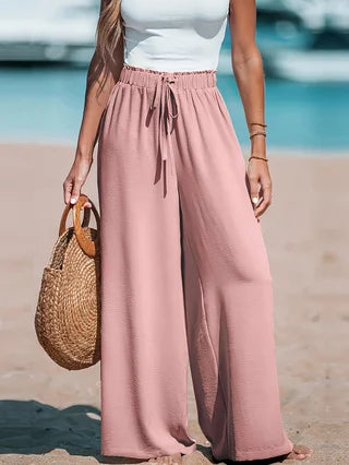 Women's Wide Leg Pants With Pockets Elastic Waist For Outdoor