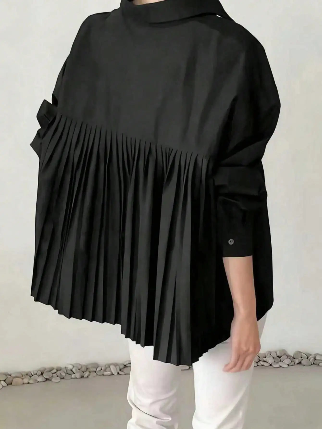 Loose Pleated Long Sleeve Shirt Casual Elegant Spring Summer