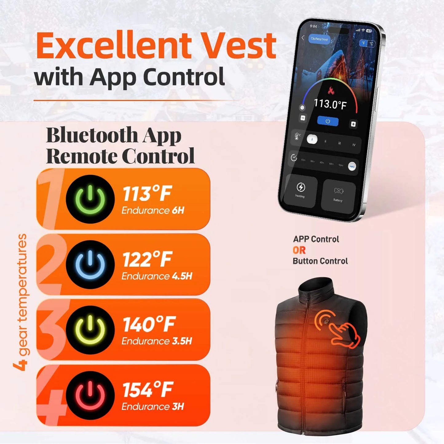 NONECN Heated Vest With App Control For Men Women Thermal Warmer