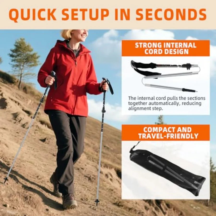 Collapsible Trekking Poles for Hiking Aluminum Adjustable Walking Sticks