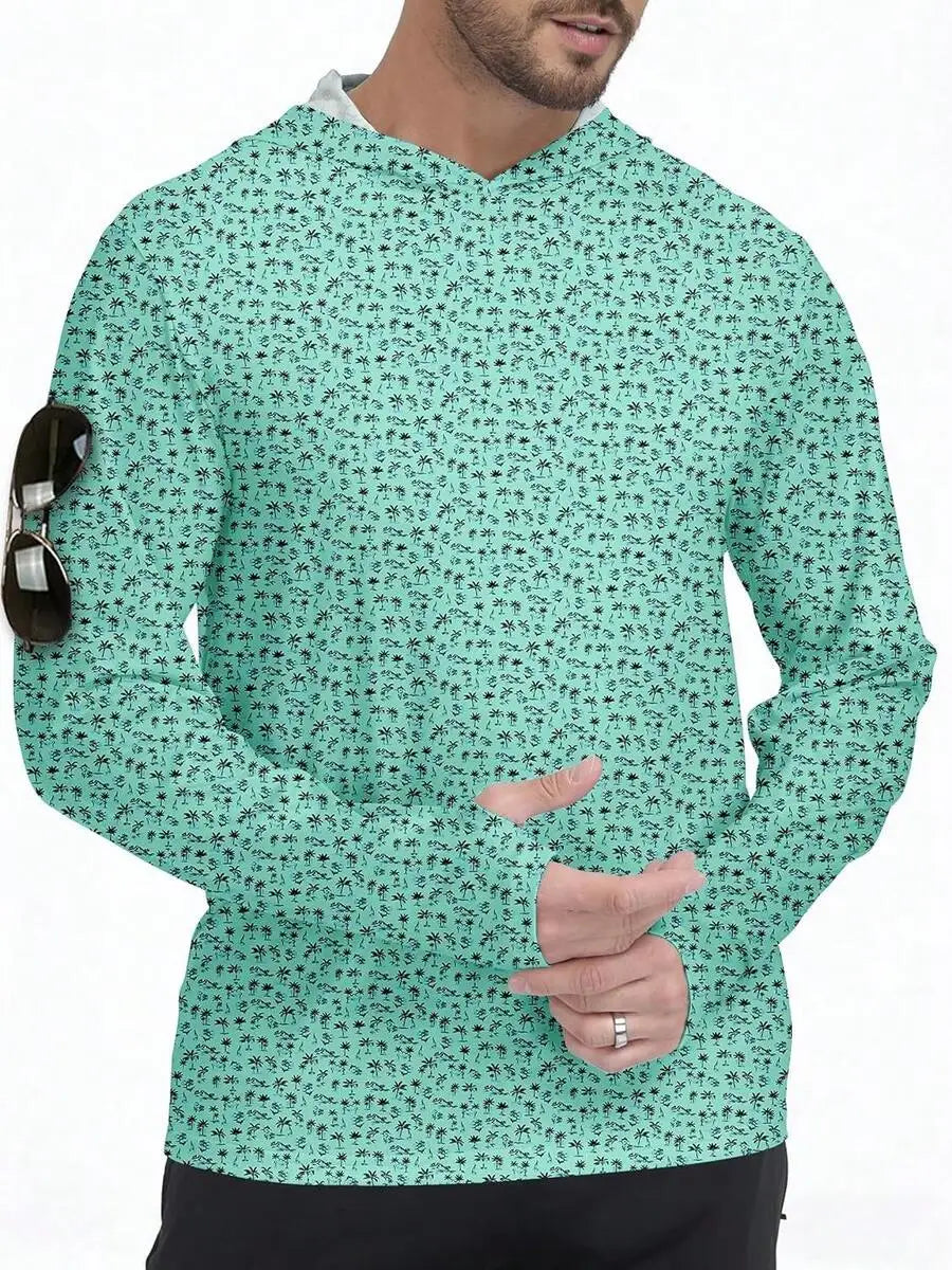 Men's Hooded Rash Guard UPF 50+ Long Sleeve Shirt Athletic