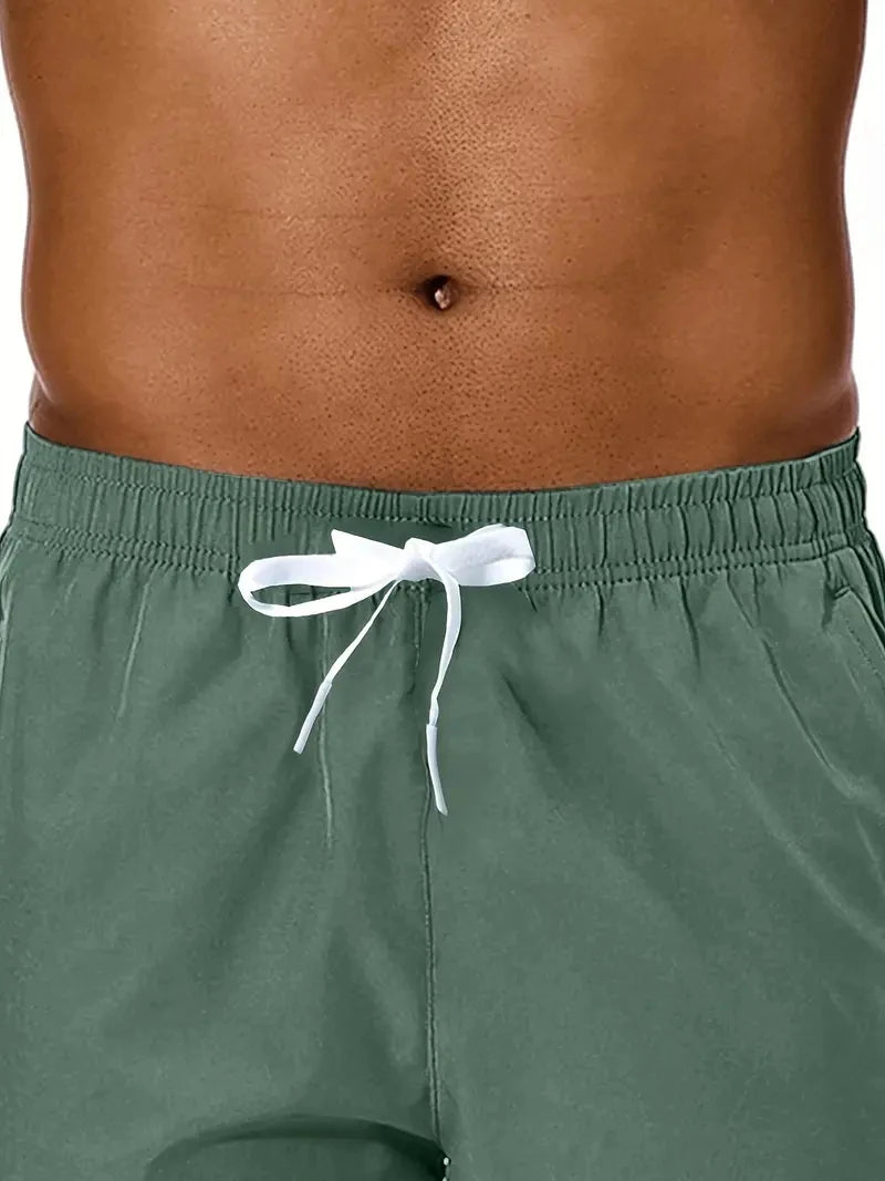 Men Summer Beach Shorts With Elastic Waist And Dual Pockets