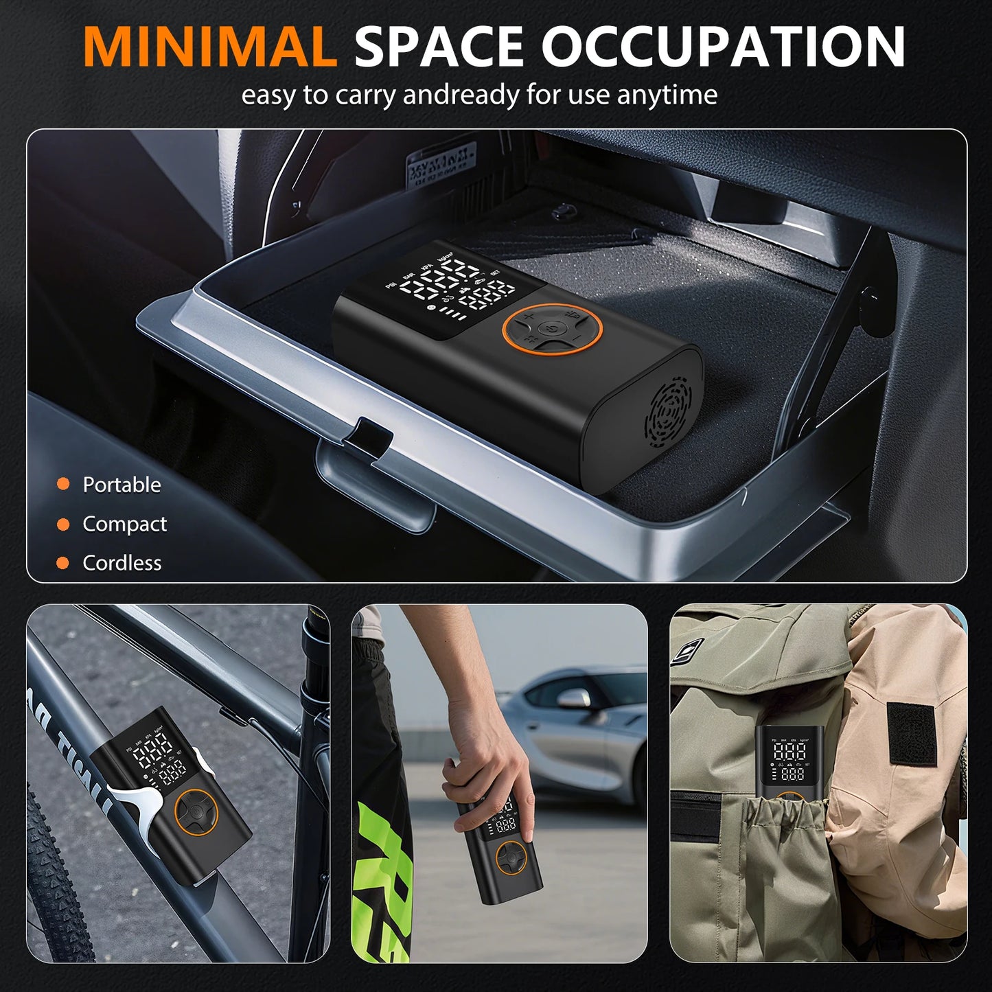 Portable Tire Inflator With Power Bank 150 PSI LED Light