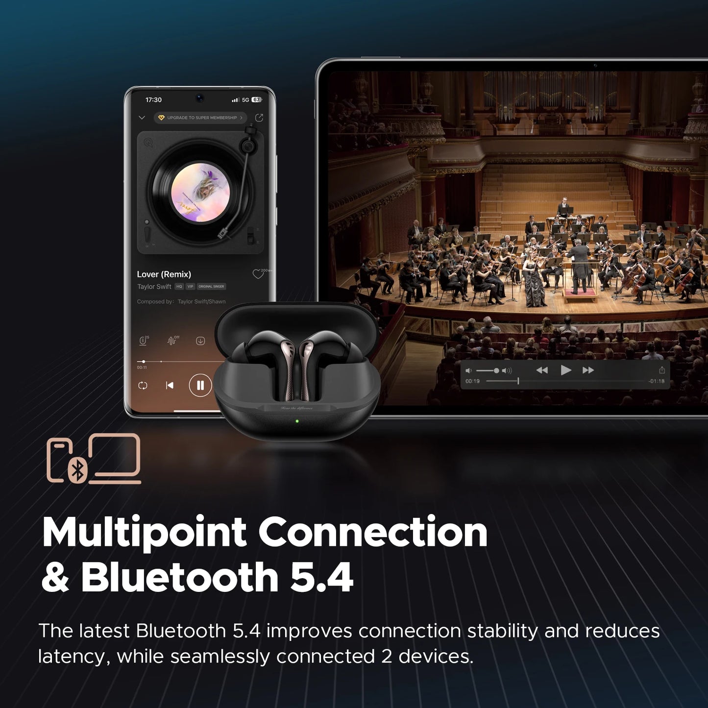 SoundPEATS Air5 Pro Bluetooth 5.4 Wireless Earbuds Adaptive Hybrid ANC