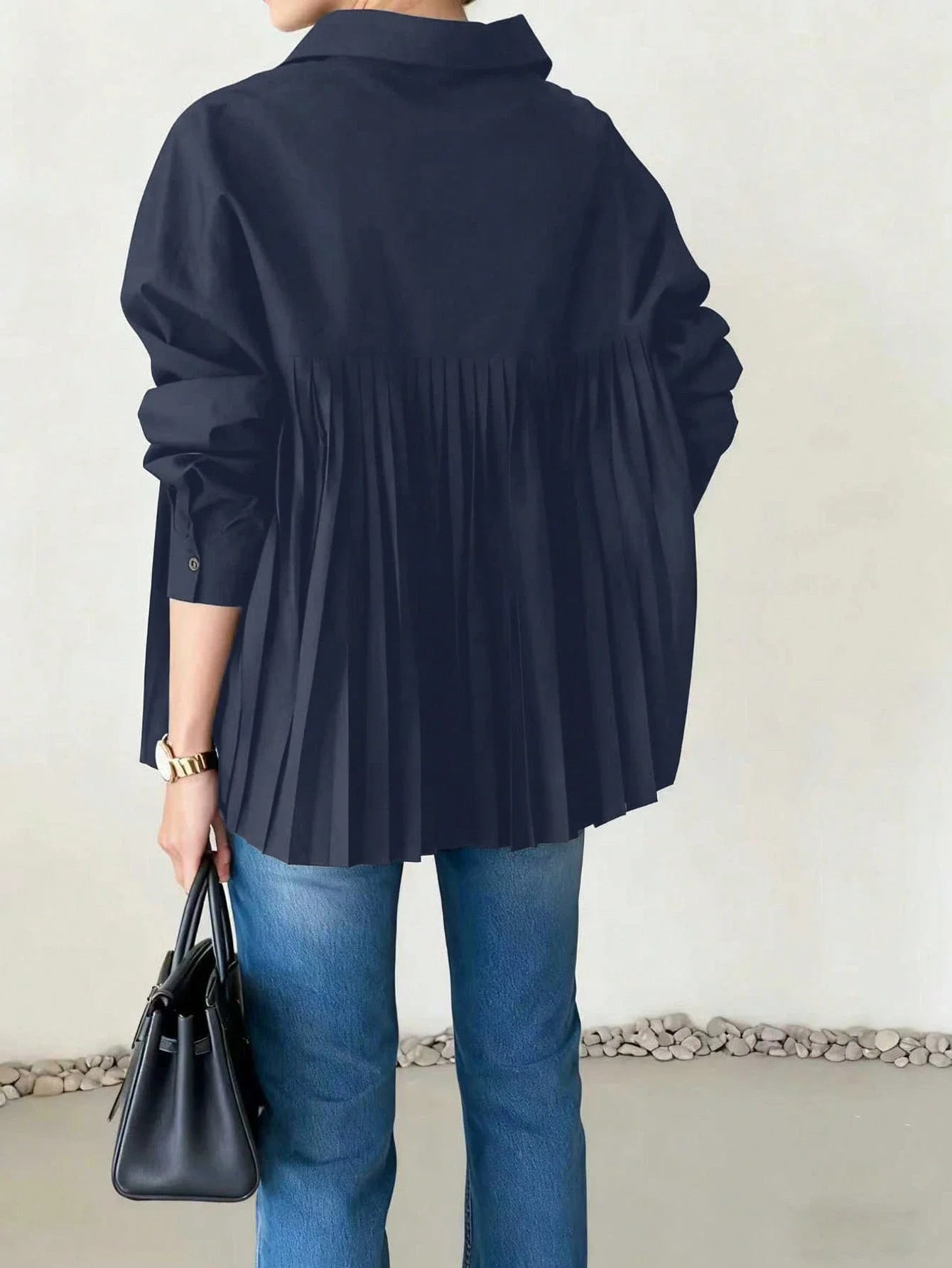 Loose Pleated Long Sleeve Shirt Casual Elegant Spring Summer