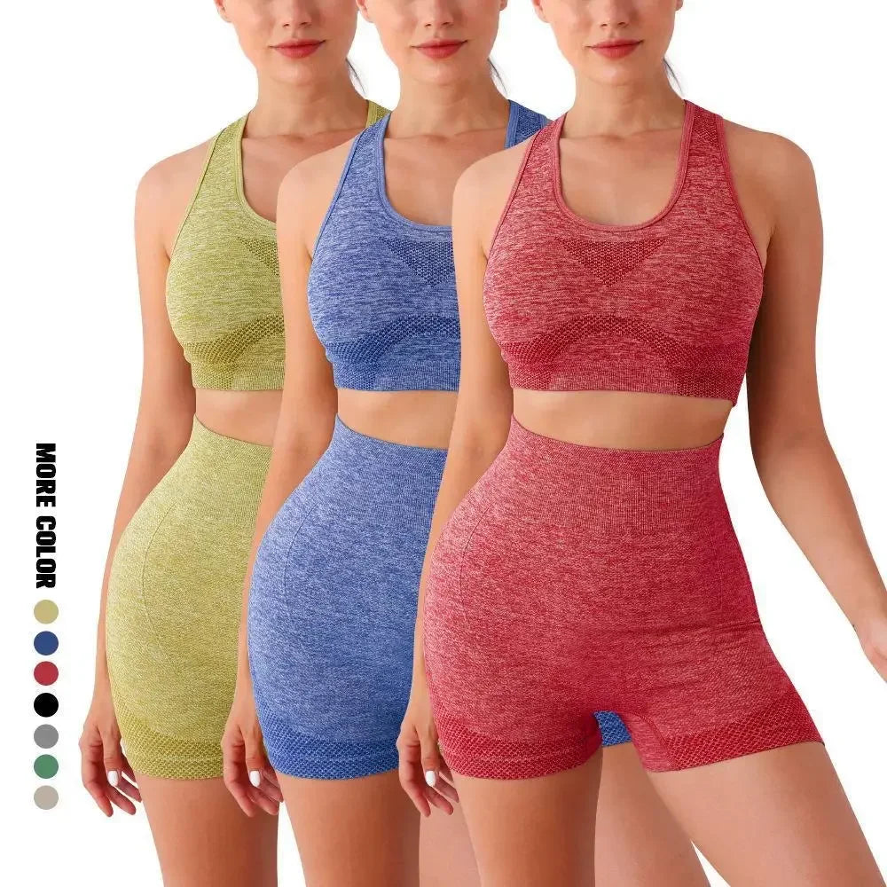 Women Yoga Set Seamless Bra And Shorts Fitness Workout Outfit