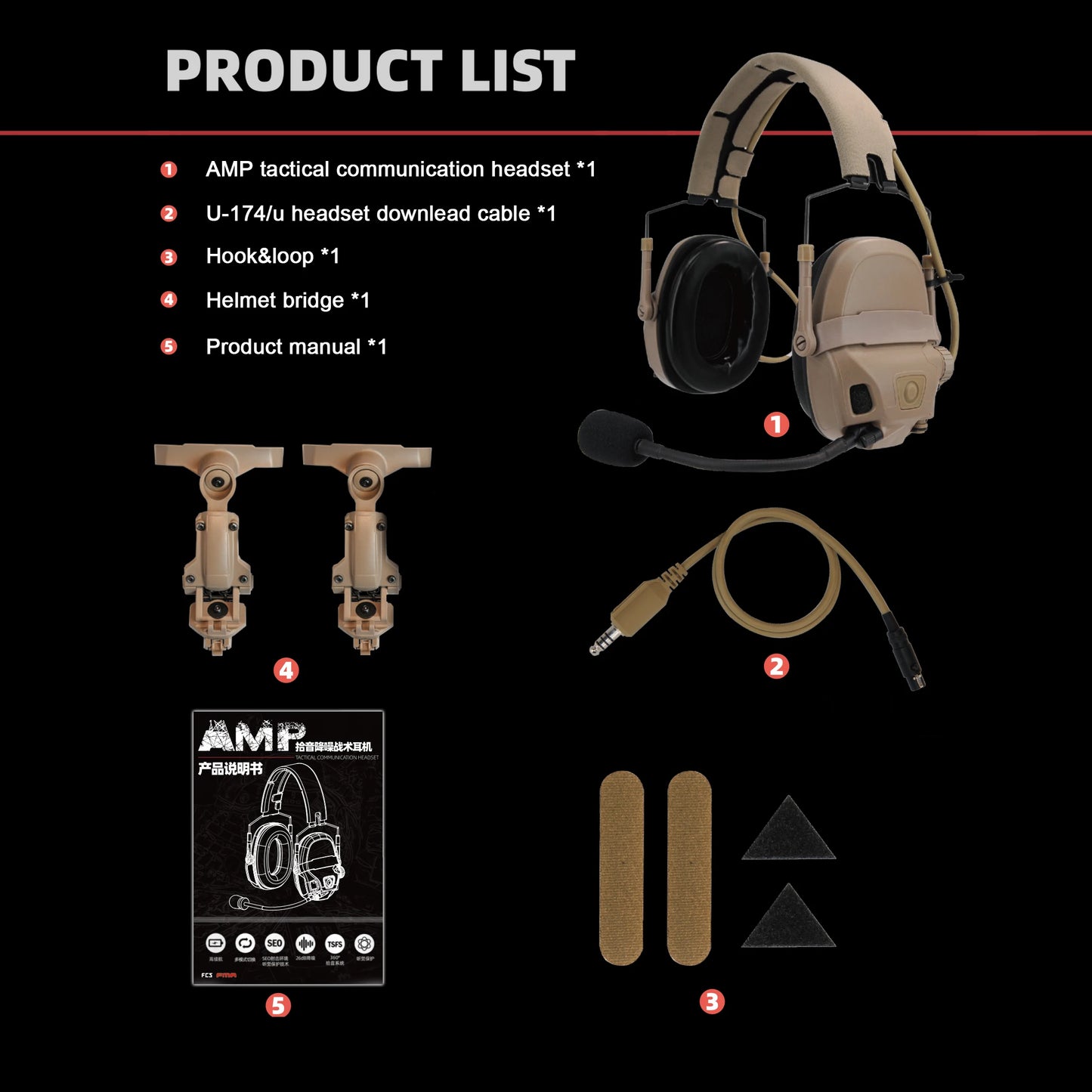 Tactical AMP Headset With Noise Reduction PTT Shooting Earmuff HS
