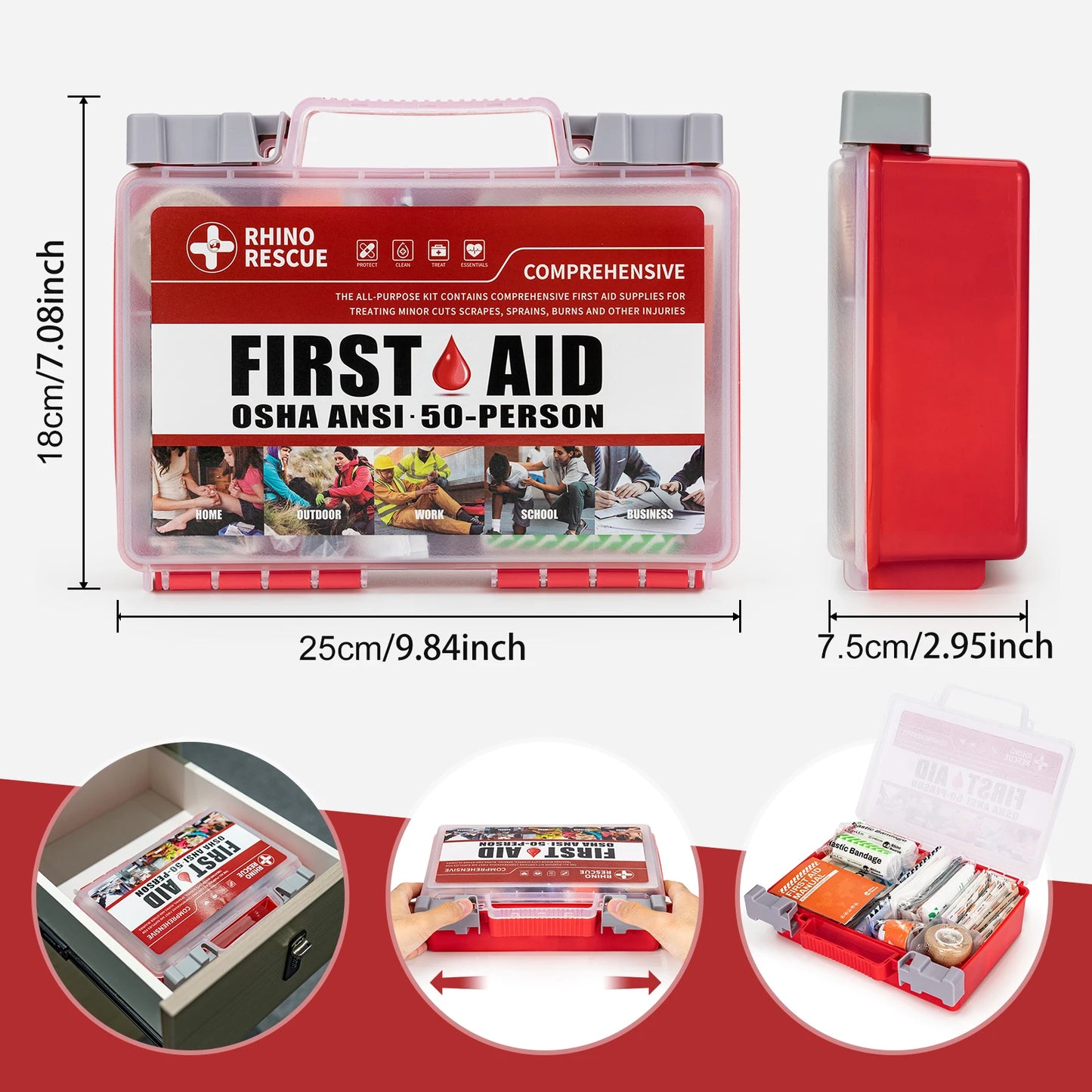 RHINO RESCUE FULL FEATURE FIRST AID KIT FOR HOME TRAVEL