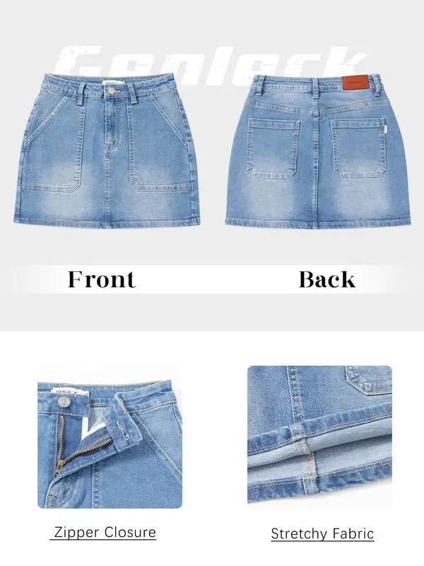 Denim Cargo Skirt For Women With Pockets High Waist Slim Fit