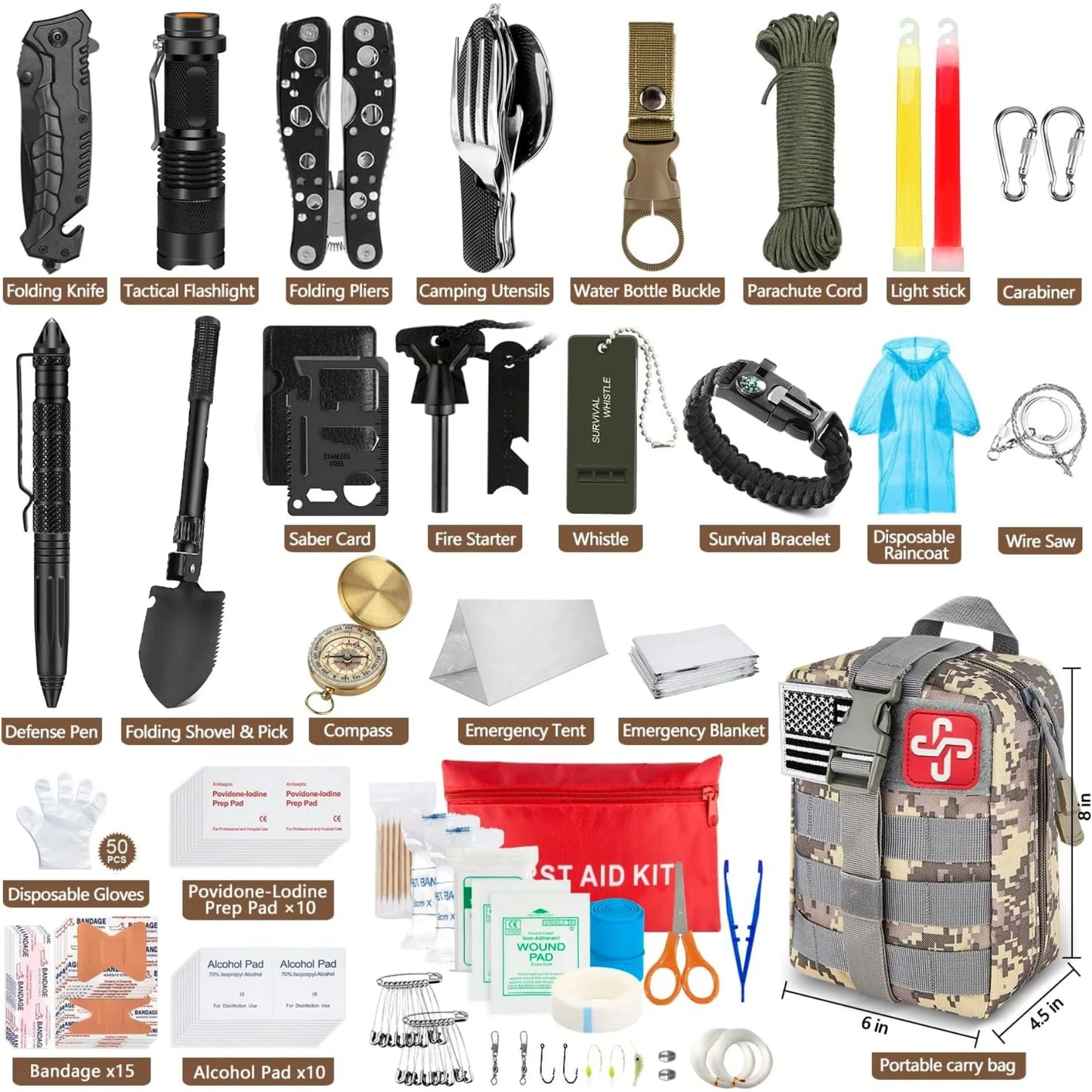 Emergency Survival Kit 238 Pcs With Molle Pouch And Emergency Tent