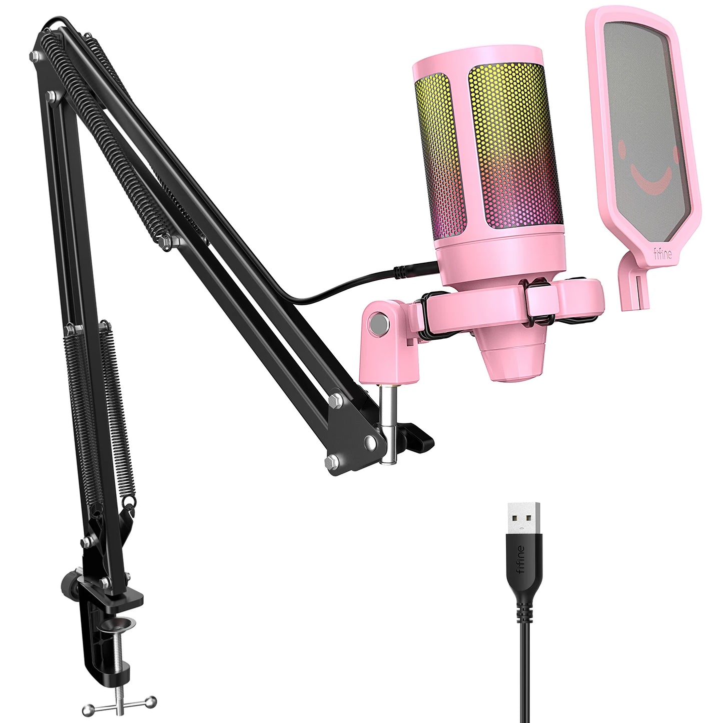 Fifine A6T USB Gaming Microphone Kit For PC PS4 PS5 RGB Arm Stand