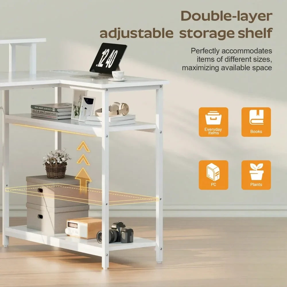 XMSJ L Shaped Computer Desk With Power Outlet And LED