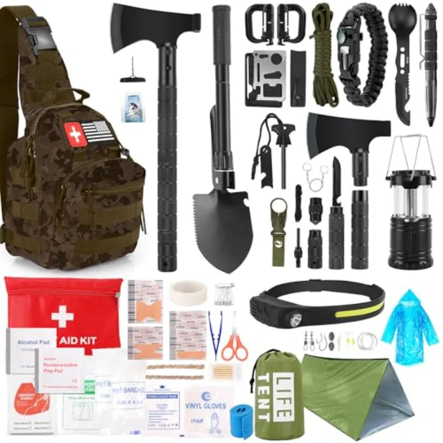268 Pcs Survival Kit Emergency Gear With First Aid Kit Crossbody Bag