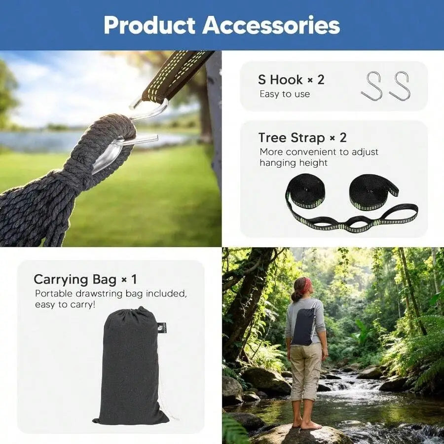 Outdoor Polyester Hammock With Spreader Bar Portable Camping Hammock